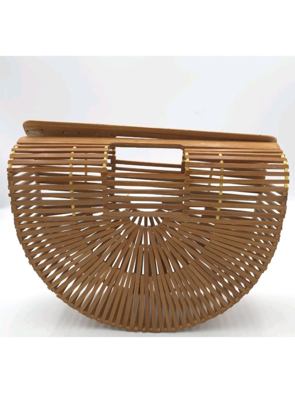 Bamboo Wood Crescent Half Moon Cage Purse Bag Handbag Clutch Beach Vacation Boho